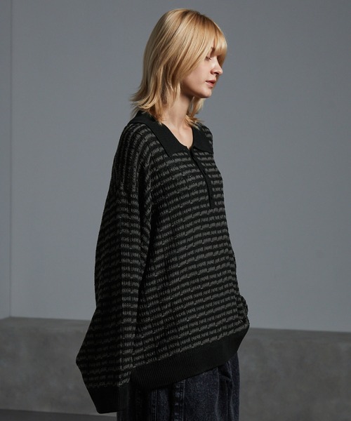 cussil(クシル)の「【cussil/クシル】ツイードタッチルーズシルエットニットポロ(ニット/セーター・メンズ・ブラック/ホワイト・M/L/S)」の9枚目の写真