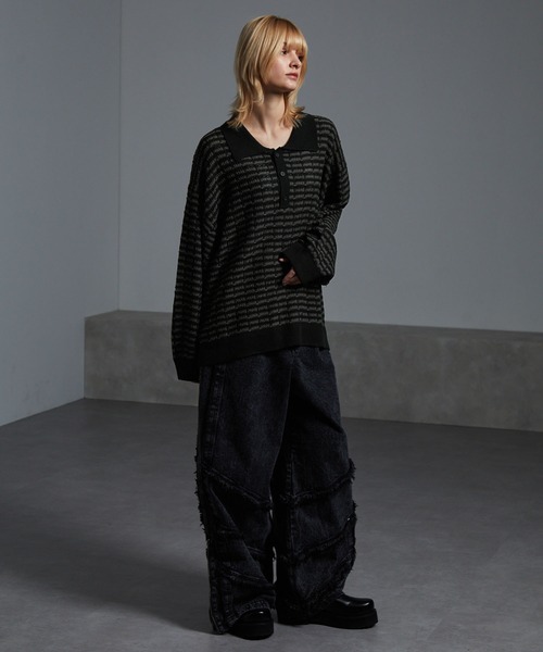 cussil(クシル)の「【cussil/クシル】ツイードタッチルーズシルエットニットポロ(ニット/セーター・メンズ・ブラック/ホワイト・M/L/S)」の13枚目の写真