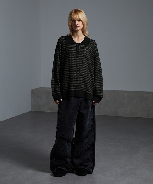 cussil(クシル)の「【cussil/クシル】ツイードタッチルーズシルエットニットポロ(ニット/セーター・メンズ・ブラック/ホワイト・M/L/S)」の14枚目の写真