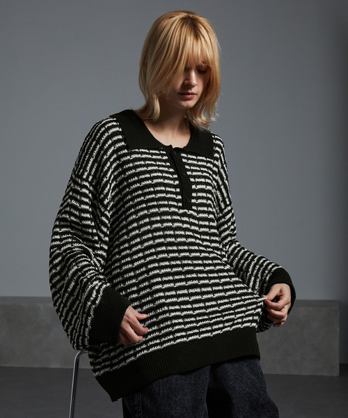 cussil(クシル)の「【cussil/クシル】ツイードタッチルーズシルエットニットポロ(ニット/セーター・メンズ・ブラック/ホワイト・M/L/S)」の21枚目の写真