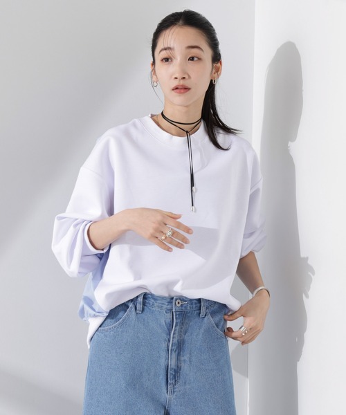 NANO universe(ナノユニバース)の「布帛コンビポンチカットトップス(Tシャツ/カットソー・レディース・ブラック/ホワイト/ベージュ・FREE)」の12枚目の写真