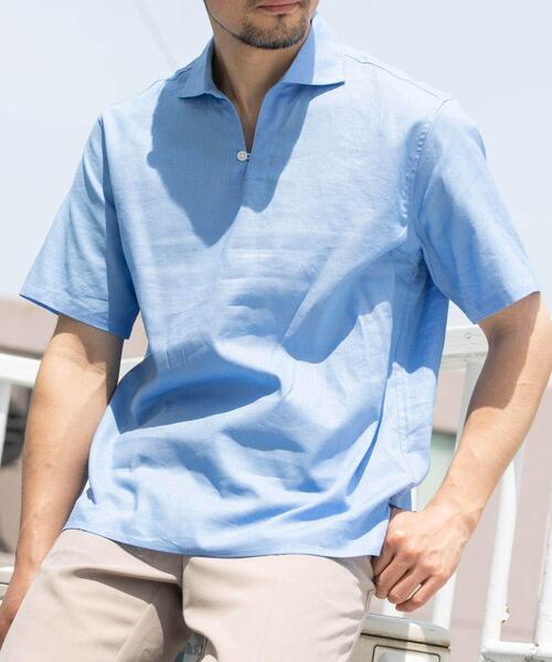 美品✨23区　リベコ　リネンスキッパーシャツ　ブルー　リネンシャツ　46 2025年最新】23区 libeco スキッパーリネンシャツの人気アイテム