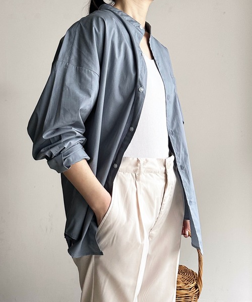 Magine（マージン）の「【SELECT】IR:ビッグサイズバンドカラーシャツL/S（シャツ/ブラウス・メンズ・イエロー/グリーン/ホワイト×ブルー/ブラック/グレイッシュベージュ/サックスブルー/グリーン系/サックスブルー系・L/XL/M）」の6枚目の写真