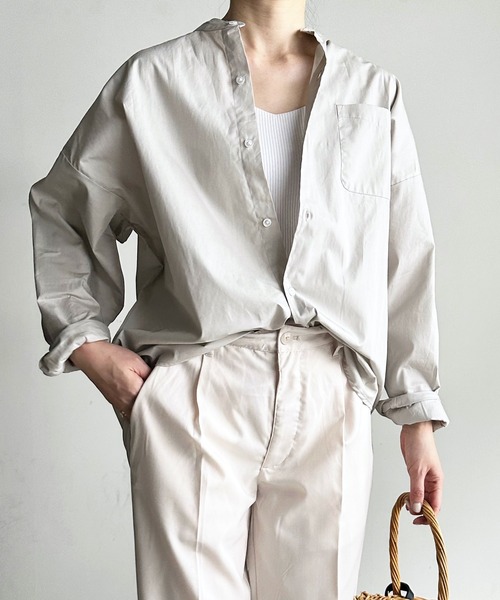 Magine（マージン）の「【SELECT】IR:ビッグサイズバンドカラーシャツL/S（シャツ/ブラウス・メンズ・イエロー/グリーン/ホワイト×ブルー/ブラック/グレイッシュベージュ/サックスブルー/グリーン系/サックスブルー系・L/XL/M）」の3枚目の写真