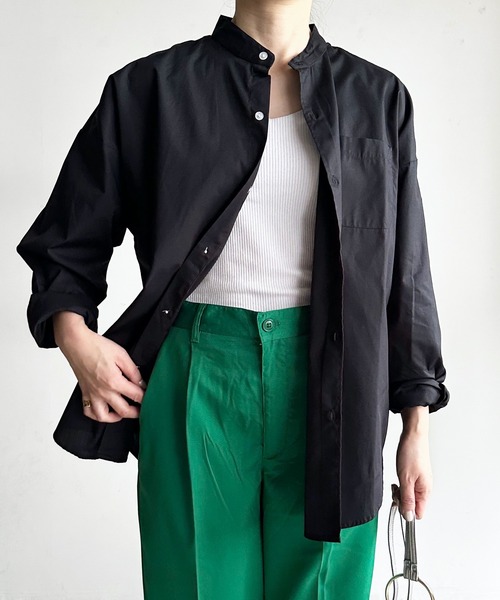 Magine（マージン）の「【SELECT】IR:ビッグサイズバンドカラーシャツL/S（シャツ/ブラウス・メンズ・イエロー/グリーン/ホワイト×ブルー/ブラック/グレイッシュベージュ/サックスブルー/グリーン系/サックスブルー系・L/XL/M）」の2枚目の写真