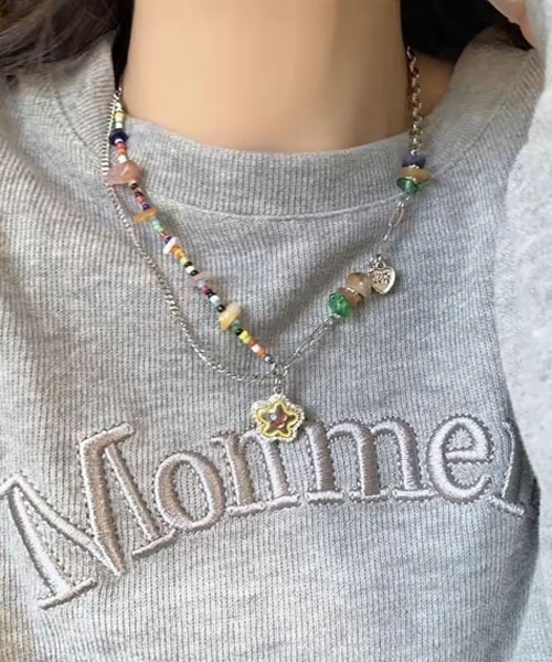 urge select】Y2K カラフル ビーズ×シルバー チャーム ネックレス