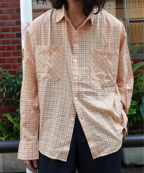 Noen(ノエン)の「グラフチェックシャツ(シャツ/ブラウス・メンズ・オレンジ/グリーン・FREE)」の2枚目の写真