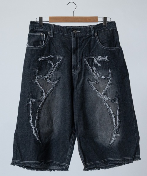 JOHN'S CLOSET（ジョンズクローゼット）の「【31】バイアス＆トライバル フリンジデザイン  5ポケット デニムハーフパンツ（デニムパンツ・メンズ・ブラック系2/ネイビー系1/ブラック系1/ネイビー系2・LARGE/MEDIUM）」の2枚目の写真