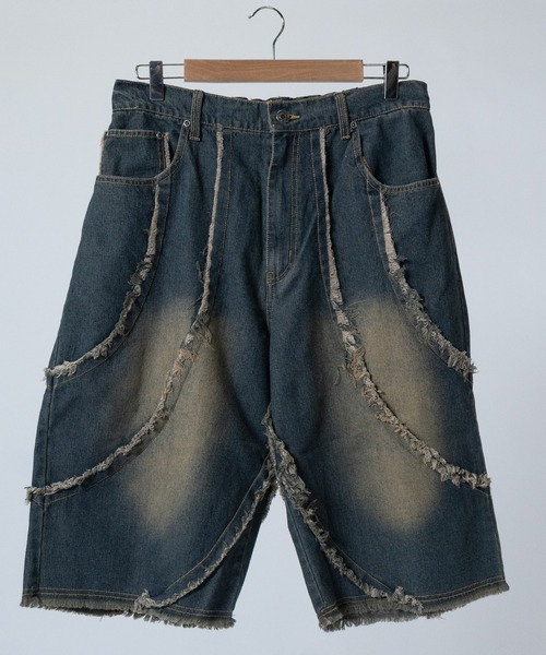 JOHN'S CLOSET（ジョンズクローゼット）の「【31】バイアス＆トライバル フリンジデザイン  5ポケット デニムハーフパンツ（デニムパンツ・メンズ・ブラック系2/ネイビー系1/ブラック系1/ネイビー系2・LARGE/MEDIUM）」の3枚目の写真