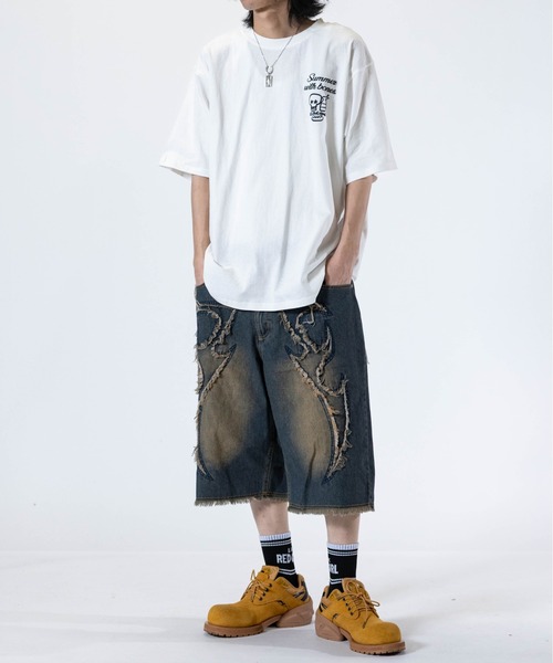 JOHN'S CLOSET（ジョンズクローゼット）の「【31】バイアス＆トライバル フリンジデザイン  5ポケット デニムハーフパンツ（デニムパンツ・メンズ・ブラック系2/ネイビー系1/ブラック系1/ネイビー系2・LARGE/MEDIUM）」の22枚目の写真