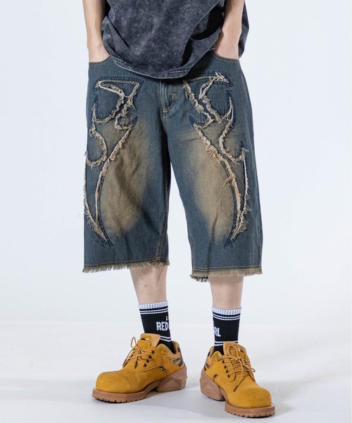 JOHN'S CLOSET（ジョンズクローゼット）の「【31】バイアス＆トライバル フリンジデザイン  5ポケット デニムハーフパンツ（デニムパンツ・メンズ・ブラック系2/ネイビー系1/ブラック系1/ネイビー系2・LARGE/MEDIUM）」の16枚目の写真