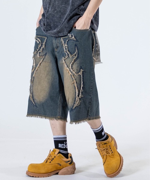 JOHN'S CLOSET（ジョンズクローゼット）の「【31】バイアス＆トライバル フリンジデザイン  5ポケット デニムハーフパンツ（デニムパンツ・メンズ・ブラック系2/ネイビー系1/ブラック系1/ネイビー系2・LARGE/MEDIUM）」の17枚目の写真