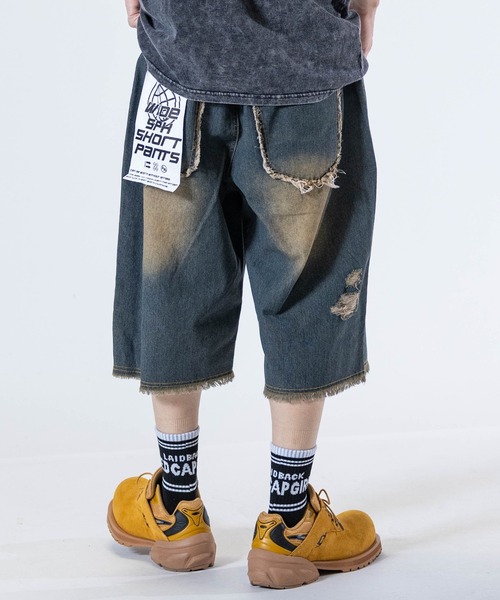 JOHN'S CLOSET（ジョンズクローゼット）の「【31】バイアス＆トライバル フリンジデザイン  5ポケット デニムハーフパンツ（デニムパンツ・メンズ・ブラック系2/ネイビー系1/ブラック系1/ネイビー系2・LARGE/MEDIUM）」の18枚目の写真