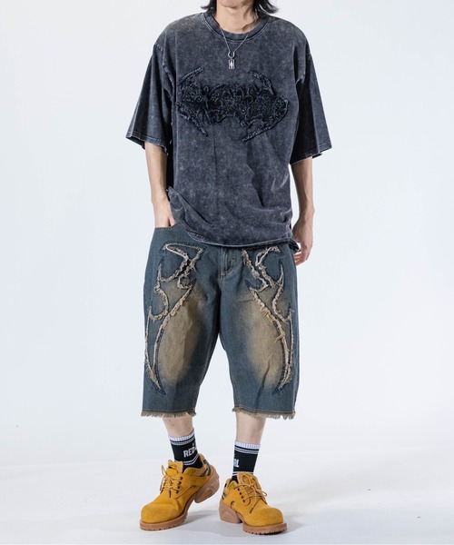 JOHN'S CLOSET（ジョンズクローゼット）の「【31】バイアス＆トライバル フリンジデザイン  5ポケット デニムハーフパンツ（デニムパンツ・メンズ・ブラック系2/ネイビー系1/ブラック系1/ネイビー系2・LARGE/MEDIUM）」の19枚目の写真