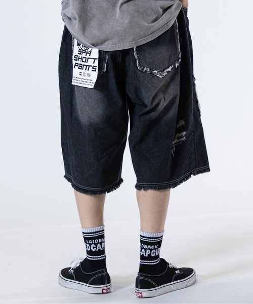 JOHN'S CLOSET（ジョンズクローゼット）の「【31】バイアス＆トライバル フリンジデザイン  5ポケット デニムハーフパンツ（デニムパンツ・メンズ・ブラック系2/ネイビー系1/ブラック系1/ネイビー系2・LARGE/MEDIUM）」の6枚目の写真