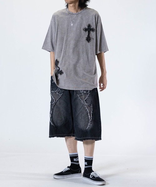 JOHN'S CLOSET（ジョンズクローゼット）の「【31】バイアス＆トライバル フリンジデザイン  5ポケット デニムハーフパンツ（デニムパンツ・メンズ・ブラック系2/ネイビー系1/ブラック系1/ネイビー系2・LARGE/MEDIUM）」の7枚目の写真