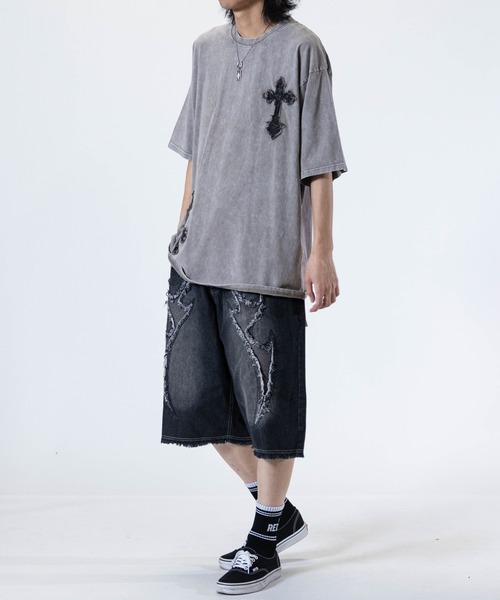 JOHN'S CLOSET（ジョンズクローゼット）の「【31】バイアス＆トライバル フリンジデザイン  5ポケット デニムハーフパンツ（デニムパンツ・メンズ・ブラック系2/ネイビー系1/ブラック系1/ネイビー系2・LARGE/MEDIUM）」の8枚目の写真