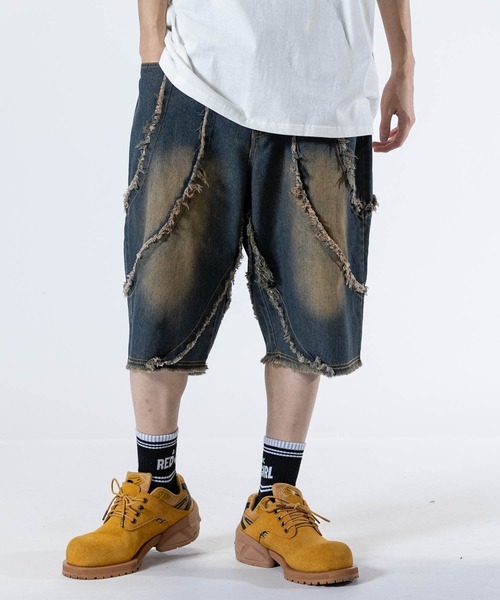 JOHN'S CLOSET（ジョンズクローゼット）の「【31】バイアス＆トライバル フリンジデザイン  5ポケット デニムハーフパンツ（デニムパンツ・メンズ・ブラック系2/ネイビー系1/ブラック系1/ネイビー系2・LARGE/MEDIUM）」の10枚目の写真