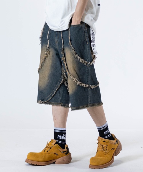 JOHN'S CLOSET（ジョンズクローゼット）の「【31】バイアス＆トライバル フリンジデザイン  5ポケット デニムハーフパンツ（デニムパンツ・メンズ・ブラック系2/ネイビー系1/ブラック系1/ネイビー系2・LARGE/MEDIUM）」の11枚目の写真