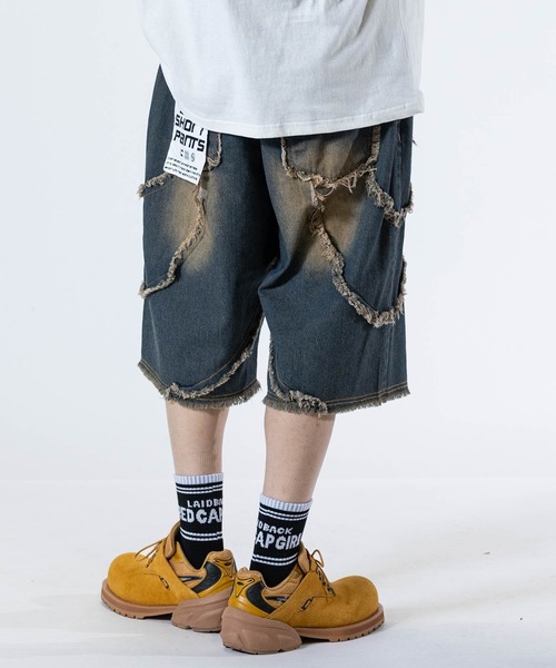 JOHN'S CLOSET（ジョンズクローゼット）の「【31】バイアス＆トライバル フリンジデザイン  5ポケット デニムハーフパンツ（デニムパンツ・メンズ・ブラック系2/ネイビー系1/ブラック系1/ネイビー系2・LARGE/MEDIUM）」の12枚目の写真