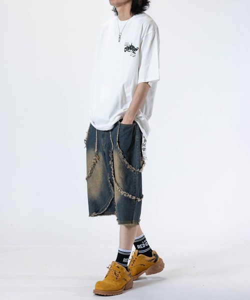 JOHN'S CLOSET（ジョンズクローゼット）の「【31】バイアス＆トライバル フリンジデザイン  5ポケット デニムハーフパンツ（デニムパンツ・メンズ・ブラック系2/ネイビー系1/ブラック系1/ネイビー系2・LARGE/MEDIUM）」の14枚目の写真