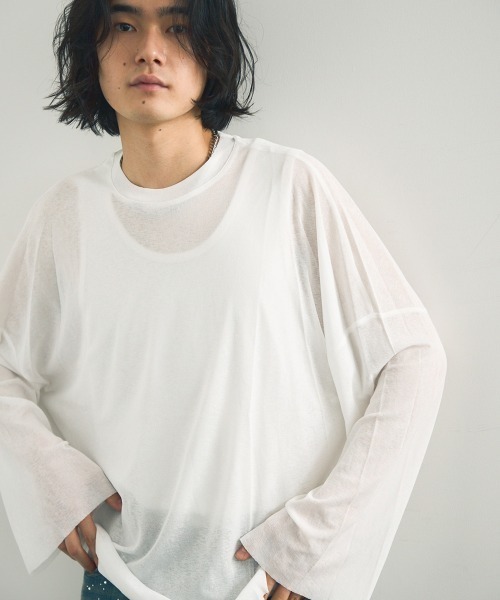 Shoowtime（ショウタイム）の「Volume sleeve drape sheer long T-shirt / ボリュームスリーブドレープシアーロングTシャツ（Tシャツ/カットソー・メンズ・ホワイト/ブラック・X-LARGE/MEDIUM/LARGE）」の2枚目の写真