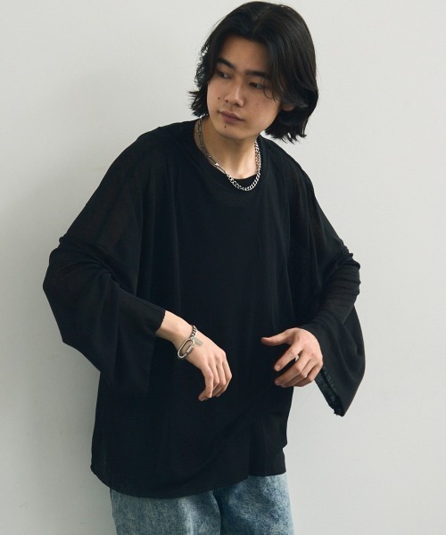 Shoowtime（ショウタイム）の「Volume sleeve drape sheer long T-shirt / ボリュームスリーブドレープシアーロングTシャツ（Tシャツ/カットソー・メンズ・ホワイト/ブラック・X-LARGE/MEDIUM/LARGE）」の22枚目の写真