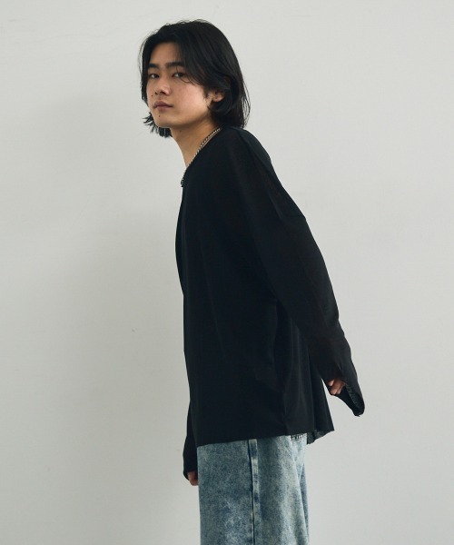 Shoowtime（ショウタイム）の「Volume sleeve drape sheer long T-shirt / ボリュームスリーブドレープシアーロングTシャツ（Tシャツ/カットソー・メンズ・ホワイト/ブラック・X-LARGE/MEDIUM/LARGE）」の19枚目の写真
