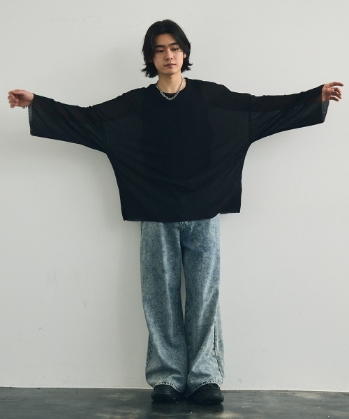 Shoowtime（ショウタイム）の「Volume sleeve drape sheer long T-shirt / ボリュームスリーブドレープシアーロングTシャツ（Tシャツ/カットソー・メンズ・ホワイト/ブラック・X-LARGE/MEDIUM/LARGE）」の14枚目の写真