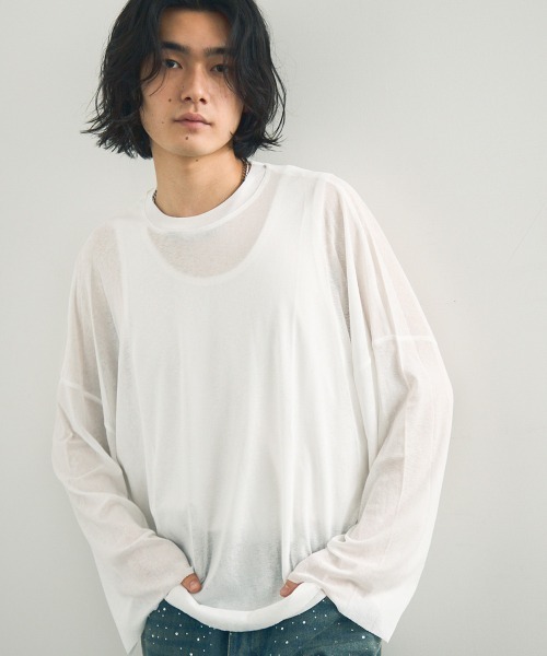 Shoowtime（ショウタイム）の「Volume sleeve drape sheer long T-shirt / ボリュームスリーブドレープシアーロングTシャツ（Tシャツ/カットソー・メンズ・ホワイト/ブラック・X-LARGE/MEDIUM/LARGE）」の9枚目の写真