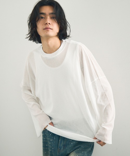 Shoowtime（ショウタイム）の「Volume sleeve drape sheer long T-shirt / ボリュームスリーブドレープシアーロングTシャツ（Tシャツ/カットソー・メンズ・ホワイト/ブラック・X-LARGE/MEDIUM/LARGE）」の8枚目の写真