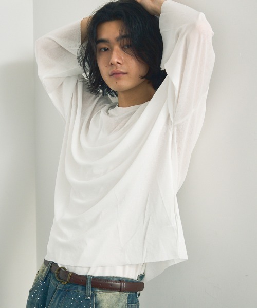 Shoowtime（ショウタイム）の「Volume sleeve drape sheer long T-shirt / ボリュームスリーブドレープシアーロングTシャツ（Tシャツ/カットソー・メンズ・ホワイト/ブラック・X-LARGE/MEDIUM/LARGE）」の7枚目の写真