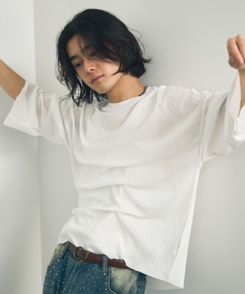Shoowtime（ショウタイム）の「Volume sleeve drape sheer long T-shirt / ボリュームスリーブドレープシアーロングTシャツ（Tシャツ/カットソー・メンズ・ホワイト/ブラック・X-LARGE/MEDIUM/LARGE）」の6枚目の写真