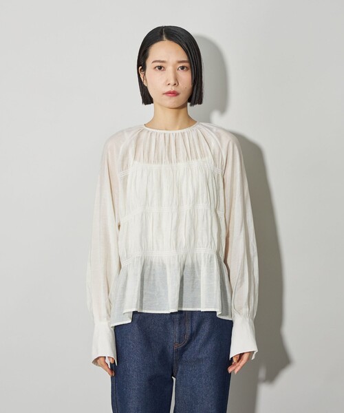 Drawer - momoko　新品　ドゥロワー　テンジク　ブラウス　シャツ　ティアード CITEN＞シャーリングティアードブラウス（シャツ/ブラウス