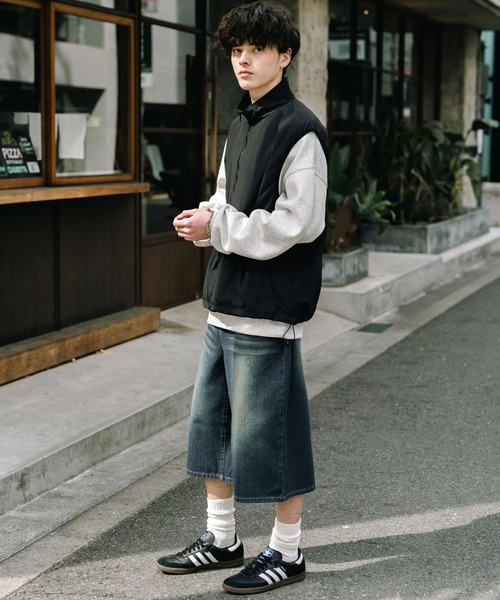 Rocky Monroe（ロッキーモンロー）の「ケミカルウォッシュ/オーバーダイ デニムワイドハーフパンツ/ショートパンツ（デニムパンツ・メンズ・ライトブラック/インディゴブルー/ケミカルウォッシュ/ブラック/パープル/ブラウン・M/L/XL）」の12枚目の写真