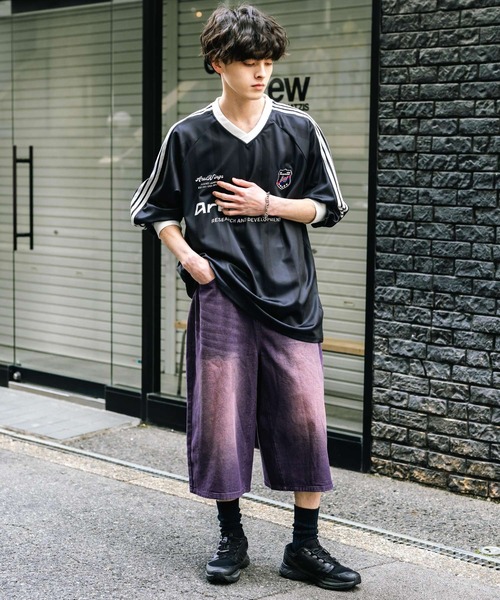 Rocky Monroe（ロッキーモンロー）の「ケミカルウォッシュ/オーバーダイ デニムワイドハーフパンツ/ショートパンツ（デニムパンツ・メンズ・ライトブラック/インディゴブルー/ケミカルウォッシュ/ブラック/パープル/ブラウン・M/L/XL）」の15枚目の写真