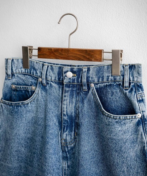 Rocky Monroe（ロッキーモンロー）の「ケミカルウォッシュ/オーバーダイ デニムワイドハーフパンツ/ショートパンツ（デニムパンツ・メンズ・ライトブラック/インディゴブルー/ケミカルウォッシュ/ブラック/パープル/ブラウン・M/L/XL）」の19枚目の写真