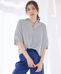 【新色追加】スキッパーネック袖タックブラウス