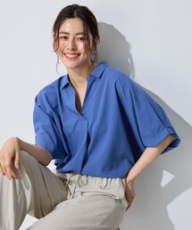 【新色追加】スキッパーネック袖タックブラウス