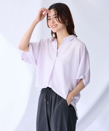 【新色追加】スキッパーネック袖タックブラウス