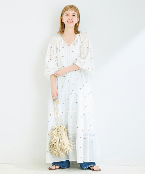 B.C STOCK（ベーセーストック）の「《追加》手洗い可 / フラワー刺繍ワンピース（ワンピース・レディース・ネイビー/ホワイト・FREE）」の8枚目の写真