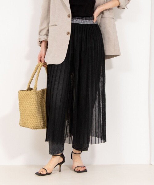 Rie Miller（リエミラー）の「ウォッシャブルラッセルチュールプリーツスカート（スカート・レディース・ブラック/ホワイト・38）」の2枚目の写真