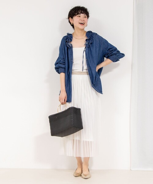 Rie Miller（リエミラー）の「ウォッシャブルラッセルチュールプリーツスカート（スカート・レディース・ブラック/ホワイト・38）」の4枚目の写真