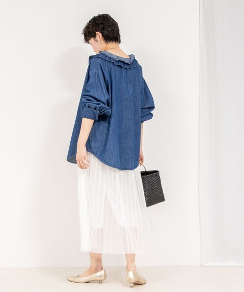 Rie Miller（リエミラー）の「ウォッシャブルラッセルチュールプリーツスカート（スカート・レディース・ブラック/ホワイト・38）」の6枚目の写真