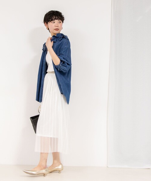 Rie Miller（リエミラー）の「ウォッシャブルラッセルチュールプリーツスカート（スカート・レディース・ブラック/ホワイト・38）」の7枚目の写真