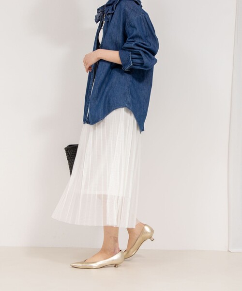 Rie Miller（リエミラー）の「ウォッシャブルラッセルチュールプリーツスカート（スカート・レディース・ブラック/ホワイト・38）」の9枚目の写真