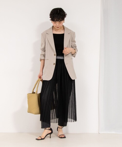 Rie Miller（リエミラー）の「ウォッシャブルラッセルチュールプリーツスカート（スカート・レディース・ブラック/ホワイト・38）」の12枚目の写真