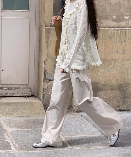 ルネ♡フリルカーディガン ルネ Rene カーディガン ニット フリル切替 宇宙柄 ギャラクシー