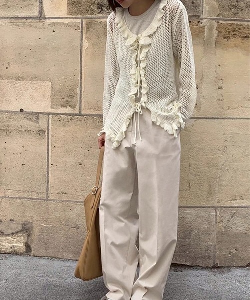 セール】フリル透かし編みニットカーディガン（ニット/セーター