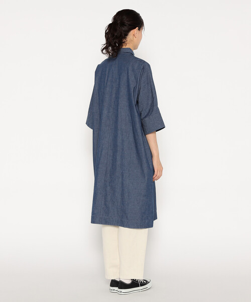 DANTON ワンピース WOMEN'S COTTON CHAMBRAY WORK SHIRT DRESS（ワンピース